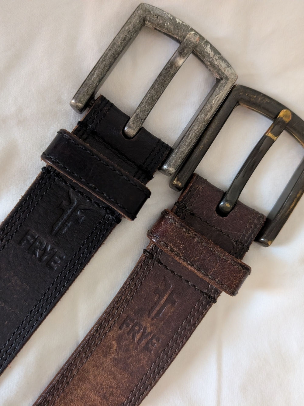 Frye Black and Brown Leather Belts with Metal Buckles - Price For Both Belts